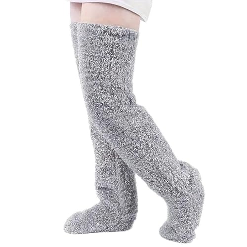 Frilla Thermo Kniestrümpfe Plüsch für Damen, Damen Plüsch Overknee Socken, Winter Warme Socken, Leg Warmers, Lange Beinwärmer | HUGSOCKS (Grau) von Frilla