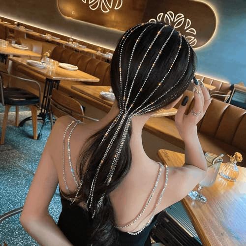 Kristall-Strass-Tiara-Stirnband, lange goldene Braut-Brautjungfer-Haarkette mit Juwelen, Hochzeits-Party-Accessoire, 45,7 cm lange Quaste (1 Stück) von Frillz and Frolic