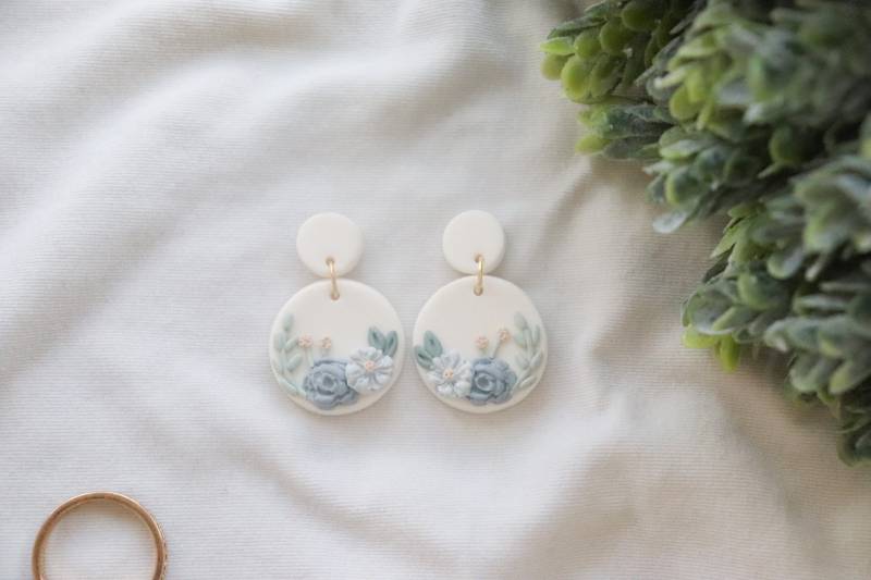 Ton Ohrringe| Handgemachte Florale Ohrringe Aus Ton| Handgefertigte Braut von Fringeclay