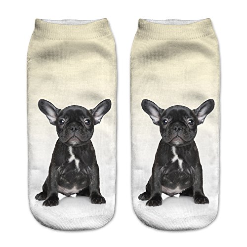 Fringoo® Lustige Socken für Mädchen und Jungen, knöchelhoch, sportlich, Emoji-Socken, für Kinder, Teenager, Fitness, Laufen, 3–6 Gr. One size, Französische Bulldogge von Fringoo