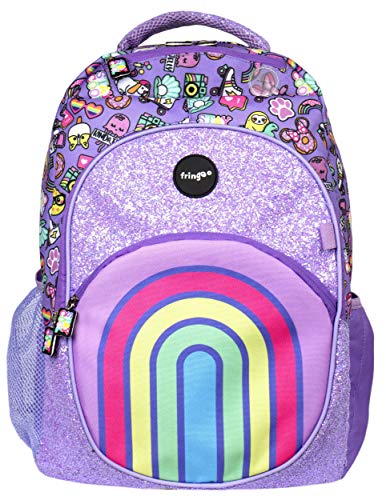 Fringoo - Großer Kinderrucksack für Mädchen | Perfekt als Schultasche oder als Reisetasche | Fächern und Loch für Kopfhörer - Rainbow Smile von Fringoo