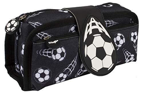 Fringoo - Silikon Patch Kids Stiftemäppchen für Jungen | Perfekt für Schule | 2 Reissverschluss-Fach Stiftemäppchen für Schulsachen - Fussball Schwarz von Fringoo