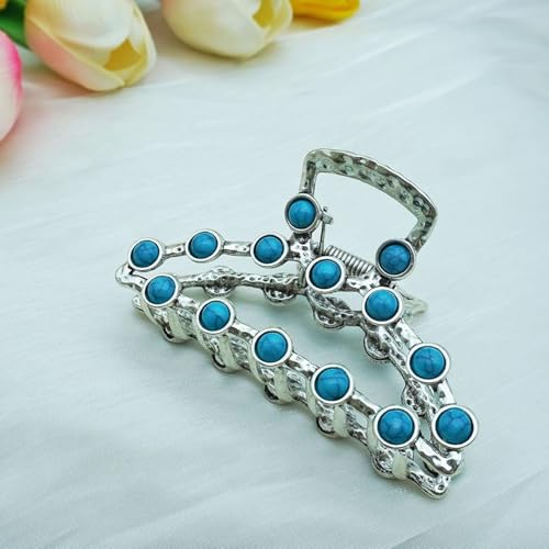1 Packung Türkise Haarspange Metall Western Haarklammer Cowgirl Haarspangen Damen Haarschmuck Blauer Stein (Silber) von Frinnovan