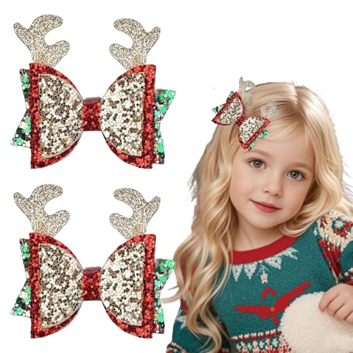 2 Packungen Weihnachten Haarspange Glitzer Pailletten Weihnachten Elch Schleife Haarspangen Haarnadel Weihnachten Haarschmuck Dekoration Weihnachten Geburtstag Geschenke für Mädchen Frauen von Frinnovan