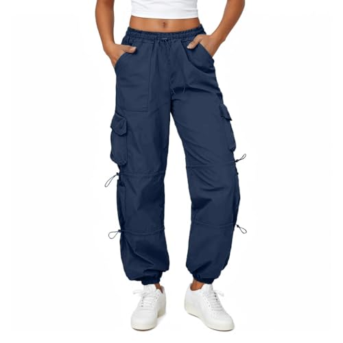 Friptspyg Cargohose Damen Leichter Trekkinghose mit Tasche Wanderhose Schnelltrocken Wasserdicht Einstellgurt Outdoor Hosen Sportlich Jogginghose, Marineblau XXL von Friptspyg