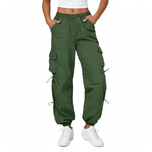 Friptspyg Cargohose Damen Leichter Trekkinghose mit Tasche Wanderhose Schnelltrocken Wasserdicht Einstellgurt Outdoor Hosen Sportlich Jogginghose, Olivgrün S von Friptspyg