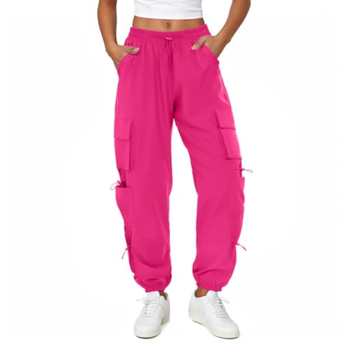 Friptspyg Cargohose Damen Leichter Trekkinghose mit Tasche Wanderhose Schnelltrocken Wasserdicht Einstellgurt Outdoor Hosen Sportlich Jogginghose, Rosarot XXL von Friptspyg
