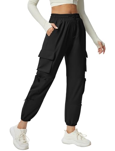 Friptspyg Cargohose Damen Trekkinghose mit Tasche Wanderhose Schnelltrocken Wasserdicht Leichter Outdoor Hosen, Schwarz L von Friptspyg