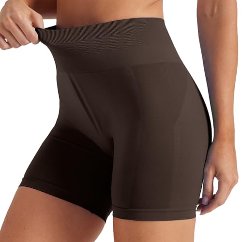 Friptspyg Damen Gym Shorts Booty Scrunch Radlerhose Kurz High Wasit Sport Shorts Nahtlose Workout Fitness Laufen Sportleggings, Braun M von Friptspyg