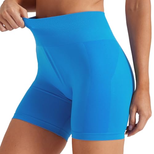 Friptspyg Damen Gym Shorts Booty Scrunch Radlerhose Kurz High Wasit Sport Shorts Nahtlose Workout Fitness Laufen Sportleggings, Klein Blau M von Friptspyg