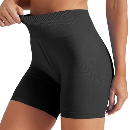 Friptspyg Damen Gym Shorts Booty Scrunch Radlerhose Kurz High Wasit Sport Shorts Nahtlose Workout Fitness Laufen Sportleggings, Schwarz L von Friptspyg