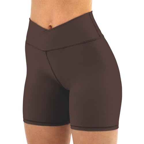 Friptspyg Damen Gym Shorts V High Waist Stretch Kurz Radlerhose Yoga Shorts Booty Scrunch Fitness Laufend Workout Sportshorts Butt Lift Kurze Leggings, Braun M von Friptspyg