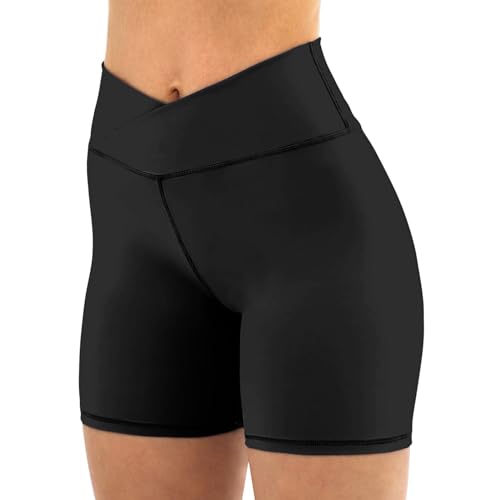 Friptspyg Damen Gym Shorts V High Waist Stretch Kurz Radlerhose Yoga Shorts Booty Scrunch Fitness Laufend Workout Sportshorts Butt Lift Kurze Leggings, Schwarz L von Friptspyg