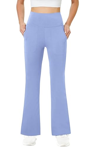 Friptspyg Damen Hose mit Taschen Casual Arbeit Hose High Waist Yogahose Stretch Jogginghose Bootcut Sporthose Freizeit Yoga Pants, Himmelblau S von Friptspyg