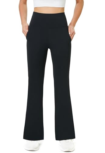 Friptspyg Damen Hose mit Taschen Casual Arbeit Hose High Waist Yogahose Stretch Jogginghose Bootcut Sporthose Freizeit Yoga Pants, Schwarz 2XL von Friptspyg