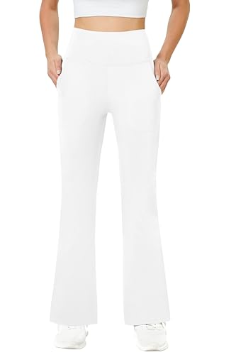 Friptspyg Damen Hose mit Taschen Casual Arbeit Hose High Waist Yogahose Stretch Jogginghose Bootcut Sporthose Freizeit Yoga Pants, Weiß XS von Friptspyg