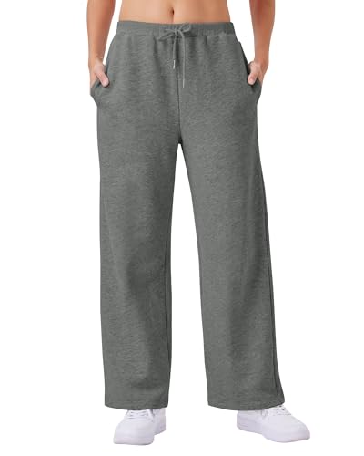 Friptspyg Damen Hosen mit Taschen Jogginghose Fitness Freizeithose Weites Bein Sweatpants mit Elastische Gürtel Drawstring, Dunkelgrau XS von Friptspyg