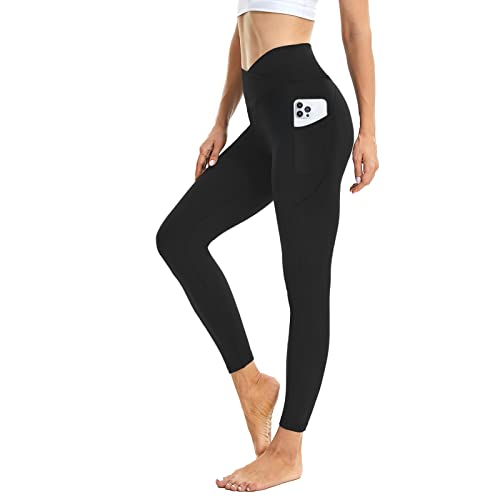 Friptspyg Damen Scrunch Gym Leggings Po Push-up Yoga Hose V-Form High Waist mit Taschen Tight für Laufend Fitness Workout Training Sportleggings, Schwarz L von Friptspyg