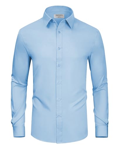 Friptspyg Herren Hemd Langarm Bügelfreie Businesshemd Regular Fit Herrenhemden Unifarben Stretch Sommerhemd, Himmelblau S von Friptspyg