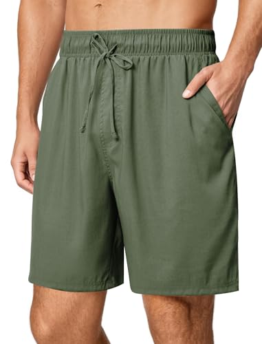 Friptspyg Herren Kurz Hosen Sommer Shorts Freizeit Leinen Stretch mit Taschen Leichte Strand Shorts Freizeithose, Graugrün L von Friptspyg