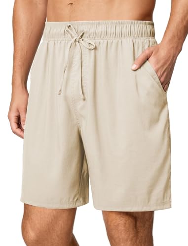 Friptspyg Herren Kurz Hosen Sommer Shorts Freizeit Leinen Stretch mit Taschen Leichte Strand Shorts Freizeithose, Khaki XXL von Friptspyg