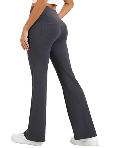 Friptspyg Hosen für Damen mit Taschen Yogahose Hoher Taille Sporthose Elastische Freizeithose Casual,Grau XXL von Friptspyg