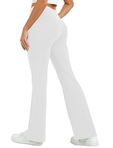 Friptspyg Hosen für Damen mit Taschen Yogahose Hoher Taille Sporthose Elastische Freizeithose Casual,Weiß L von Friptspyg
