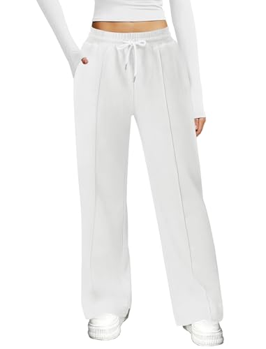 Friptspyg Jogginghose Damen Baggy Hosen Damen mit Elastischem Bund Weite Beine Freizeithose Traininghose mit Taschen，Weiß S von Friptspyg