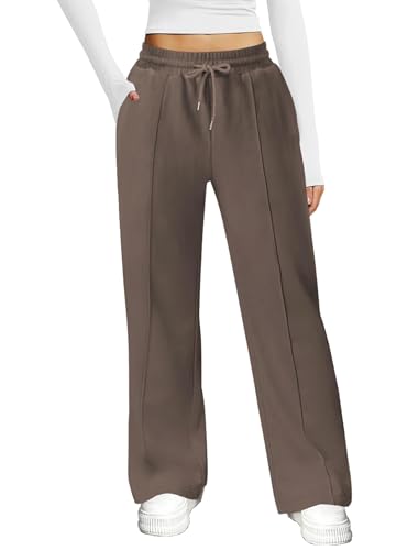 Friptspyg Jogginghose Damen Hosen Damen mit Elastischem Bund Weite Beine Freizeithose Traininghose mit Taschen，Braun S von Friptspyg