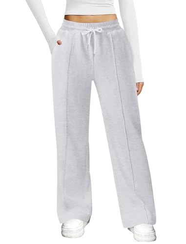 Friptspyg Jogginghose Damen Baggy Hosen Damen mit Elastischem Bund Weite Beine Freizeithose Traininghose mit Taschen，Grau S von Friptspyg