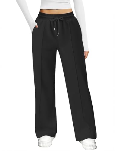 Friptspyg Jogginghose Damen Hosen Damen mit Elastischem Bund Weite Beine Freizeithose Traininghose mit Taschen，Schwarz L von Friptspyg