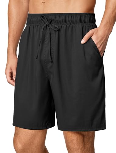 Friptspyg Herren Kurz Hosen Sommer Shorts Freizeit Leinen Stretch mit Taschen Leichte Strand Shorts Freizeithose, Schwarz XL von Friptspyg