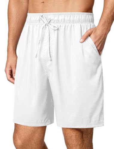 Friptspyg Herren Kurz Hosen Sommer Shorts Freizeit Leinen Stretch mit Taschen Leichte Strand Shorts Freizeithose, Weiß XXXL von Friptspyg