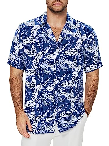 Friptspyg Herren Kurzarmhemd Baumwolle Leinenhemd Sommer Hemd Männer Lässig Freizeit Funky Hawaiihemd Loose Fit Strand Hemden, Blau-Weiß M von Friptspyg