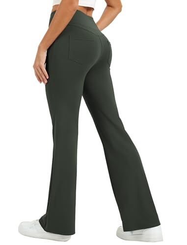 Friptspyg Leggings Damen mit Hoher Taille Elastische Sporthose Freizeit Jogging Hose Damen mit Taschen,Armee Grün M von Friptspyg