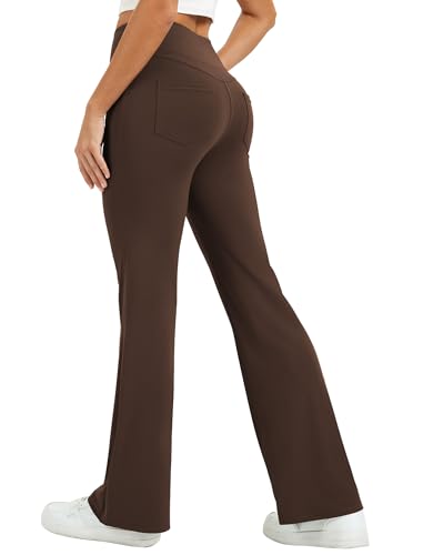 Friptspyg Leggings Damen mit Hoher Taille Elastische Sporthose Freizeit Jogging Hose Damen mit Taschen,Braun M von Friptspyg