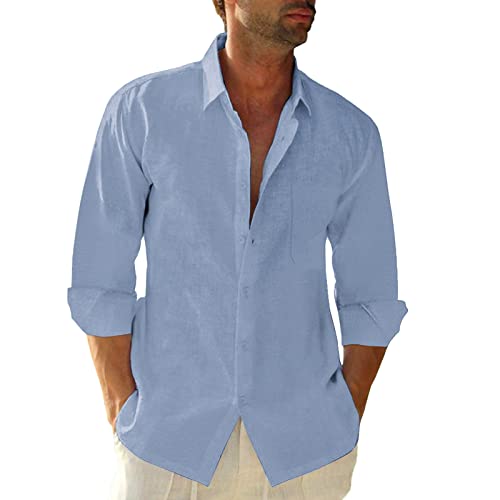 Friptspyg Leinenhemd Herren Langarm Baumwolle Leinen Hemd Herren Freizeithemden Casual Regular Fit Sommerhemd mit Tasche, Himmelblau M Friptspyg Leinenhemd Herren Langarm Baumwolle Leinen Hemd Herren Freizeithemden Casual Regular Fit Sommerhemd mit Tasche, Himmelblau M von Friptspyg