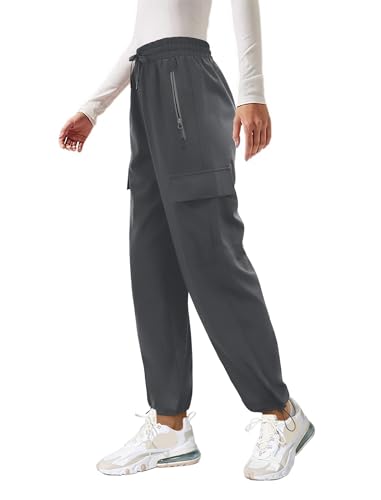 Friptspyg Outdoor Hosen Cargohose Damen Leichter Trekkinghose Wanderhose Schnelltrocken Wasserdicht Einstellgurt Sportlich Jogginghose mit Taschen,Grau XL von Friptspyg