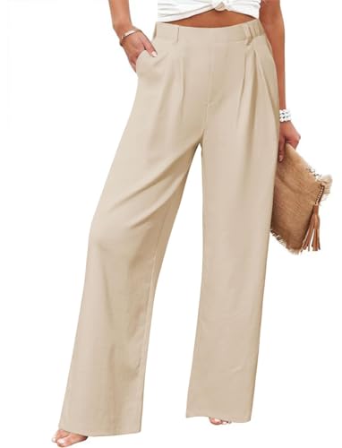 Friptspyg Palazzo Hose Freizeithose Damen Sommer Hohe Taille Palazzo Elastische Freizeithose mit Taschen,Khaki S von Friptspyg