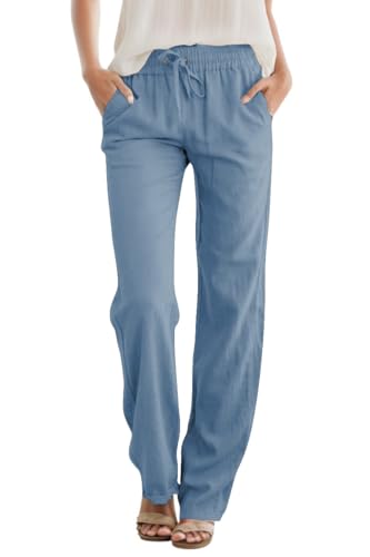 Friptspyg Palazzo Lässige Hosen Damen Sommer Elastische Freizeithosen mit Taschen,Blau XXL von Friptspyg