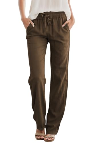 Friptspyg Palazzo Lässige Hosen Damen Sommer Elastische Freizeithosen mit Taschen,Braun XL von Friptspyg