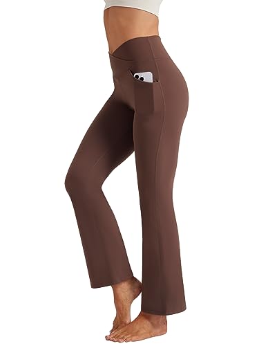 Friptspyg Hose Damen Flared Leggings V High Waist Schlaghose Elegant Jogginghose Stretch Yogahose mit Taschen Sporthose, Braun M Friptspyg Hose Damen Flared Leggings V High Waist Schlaghose Elegant Jogginghose Stretch Yogahose mit Taschen Sporthose, Braun M von Friptspyg