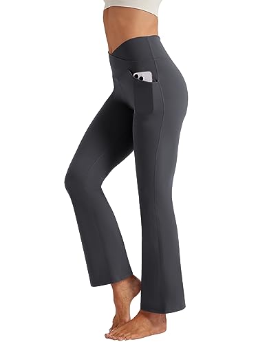 Friptspyg Hose Damen Flared Leggings V High Waist Schlaghose Elegant Jogginghose Stretch Yogahose mit Taschen Sporthose, Dunkelgrau XL Friptspyg Hose Damen Flared Leggings V High Waist Schlaghose Elegant Jogginghose Stretch Yogahose mit Taschen Sporthose, Dunkelgrau XL von Friptspyg