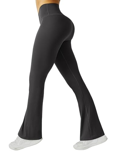 Friptspyg Damen Hose mit Taschen High Waist Yogahose Causal Jogginghose Elastische Sporthose Outfit Weite Bootcut Flared Leggings, Dunkelgrau 2XL von Friptspyg