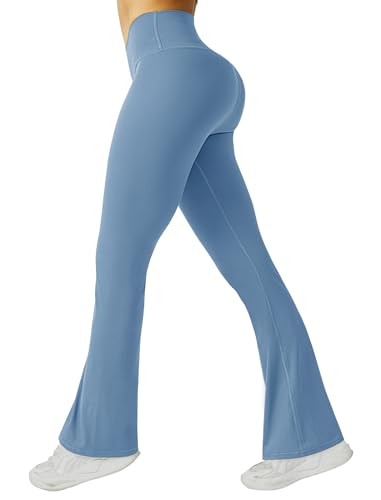 Friptspyg Damen Hose mit Taschen High Waist Yogahose Causal Jogginghose Elastische Sporthose Outfit Weite Bootcut Flared Leggings, Himmelblau M von Friptspyg