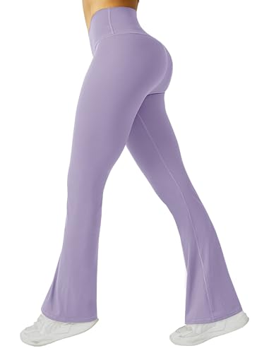 Friptspyg Damen Hose Elastische Yogahose Freizeit Jogginghose High Waist Schlaghose Causal Arbeitshosen Stretch Flared Leggings, Lila M von Friptspyg