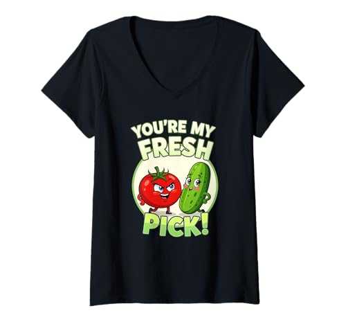 Damen Du bist Mein frischer Pick T-Shirt mit V-Ausschnitt Damen Du bist Mein frischer Pick T-Shirt mit V-Ausschnitt von Frische Pick Tomaten Gurken Cartoon Wortspiel