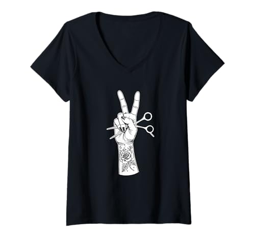 Damen Friseur Schere Kamm Tattoo Barber T-Shirt mit V-Ausschnitt Damen Friseur Schere Kamm Tattoo Barber T-Shirt mit V-Ausschnitt von Friseur Schere Kamm Barbier Salon