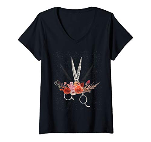 Damen Blumen Geschenk Friseur T-Shirt mit V-Ausschnitt Damen Blumen Geschenk Friseur T-Shirt mit V-Ausschnitt von Friseur T-Shirts