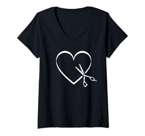 Damen Friseurin Schere Herz Friseur Frisörin Salon Hairstylistin T-Shirt mit V-Ausschnitt Damen Friseurin Schere Herz Friseur Frisörin Salon Hairstylistin T-Shirt mit V-Ausschnitt von Friseurin Hairstylistin Beruf Herz Schere Frauen
